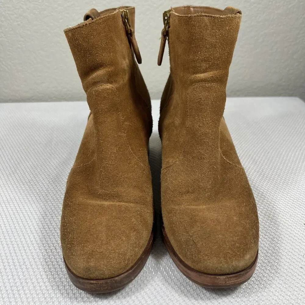 Tory Burch Marsden Bootie Tan Suede‎ Size 7M With Gold Logo On Both